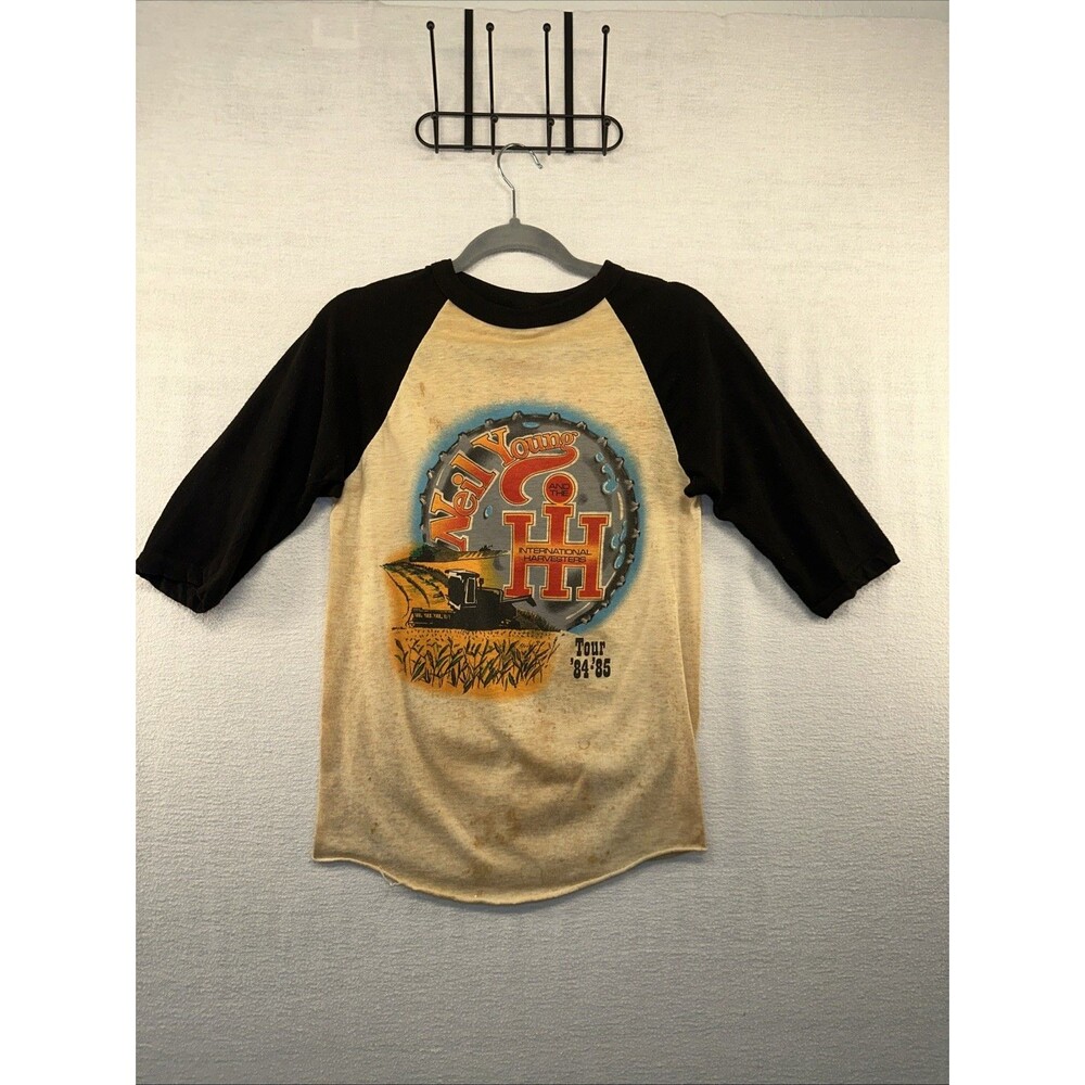 VTG 80s Shirt Neil Young International Harvesters Tour Concert Tee 1984 FlawRARE